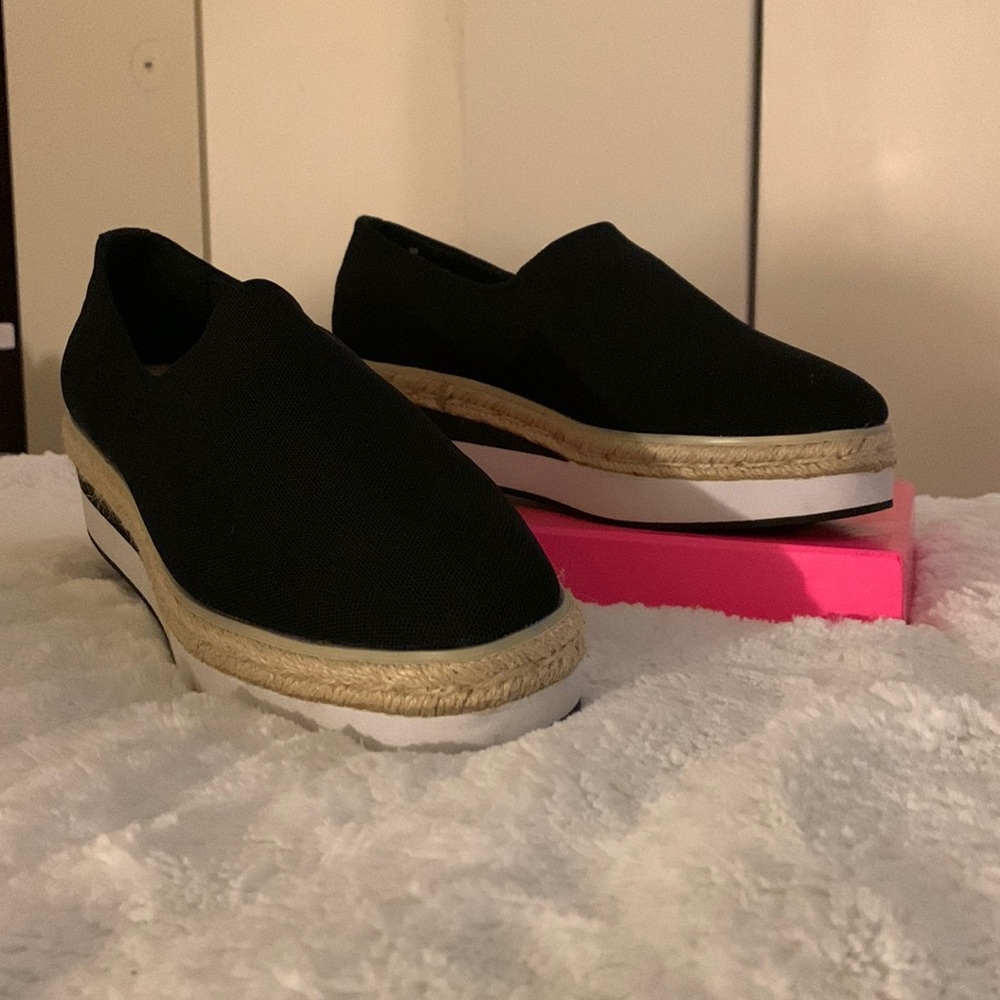 DKNY Women’s Black and White Espadrille Wedges